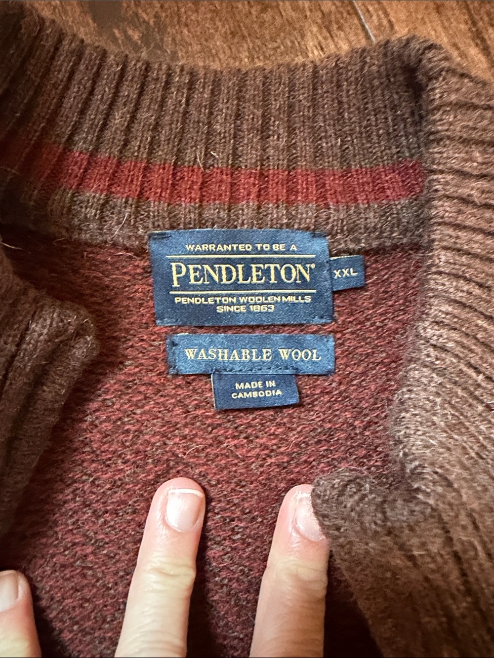 Pendleton Men’s Brown and Maroon Wool Zip-Up Sweater (XXL)